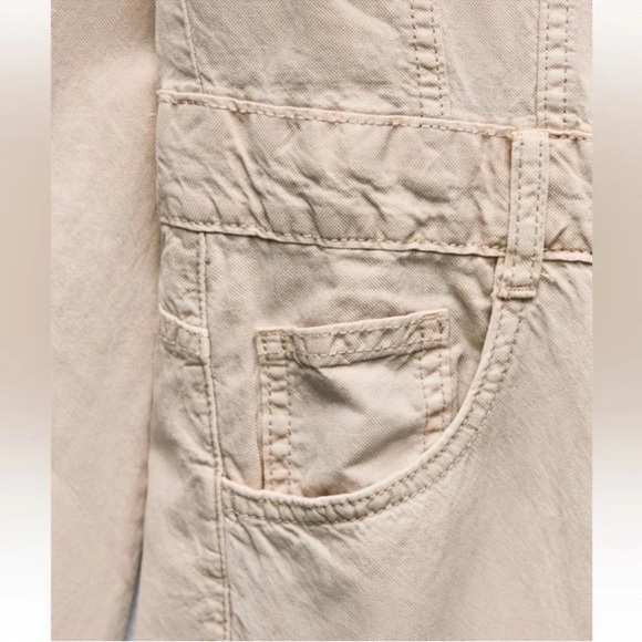 ZARA LONG FLOWY CREAM JUMPSUIT - Picture 3 of 4